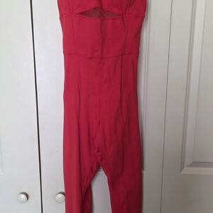 Red Strapless Jumpsuit
